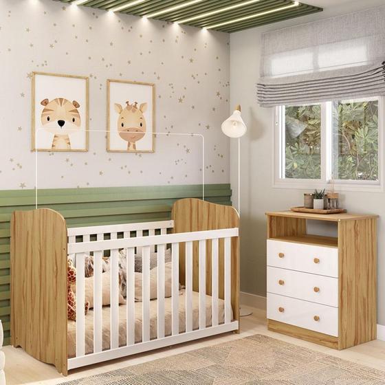 Imagem de Quarto de Bebê com Cômoda 3 Gavetas Smim New e Berço MDF Americano Uli Móveis Peroba