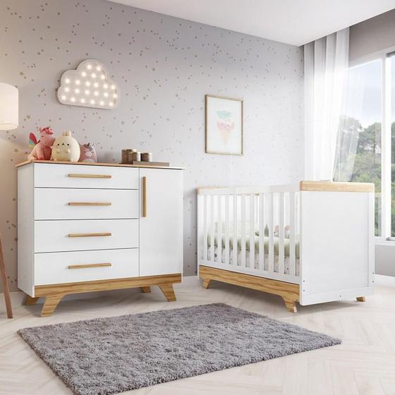 Imagem de Quarto de Bebê com Cômoda e Berço 100% MDF Jolie Retrô Espresso Móveis Branco Brilho/Amêndoa