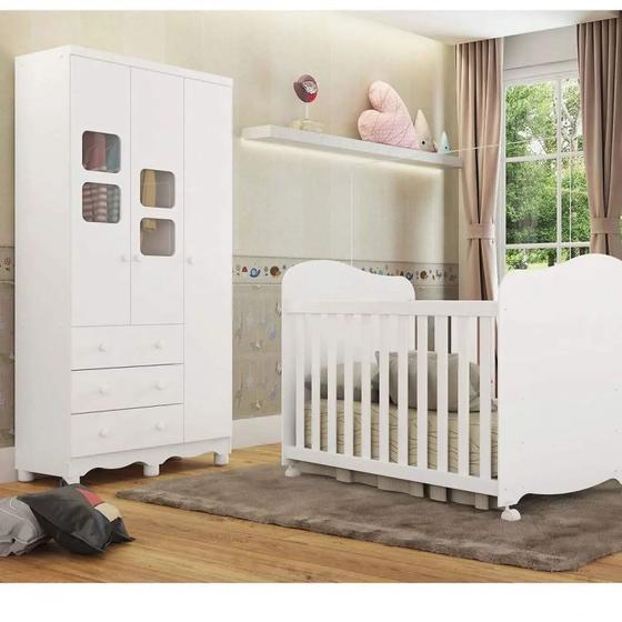 Imagem de Quarto de Bebê com Guarda Roupa 1 Porta com Janela e Berço 100% MDF Uli