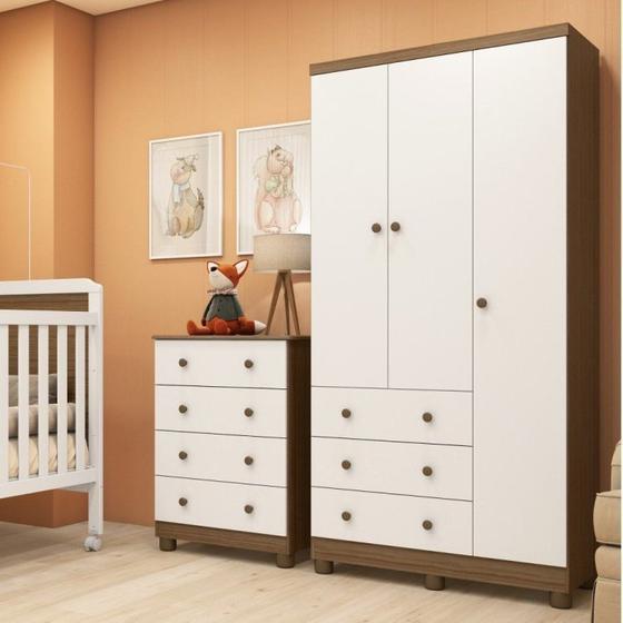 Imagem de Quarto de Bebê com Guarda Roupa 3 Portas Cômoda 4 Gavetas Nina