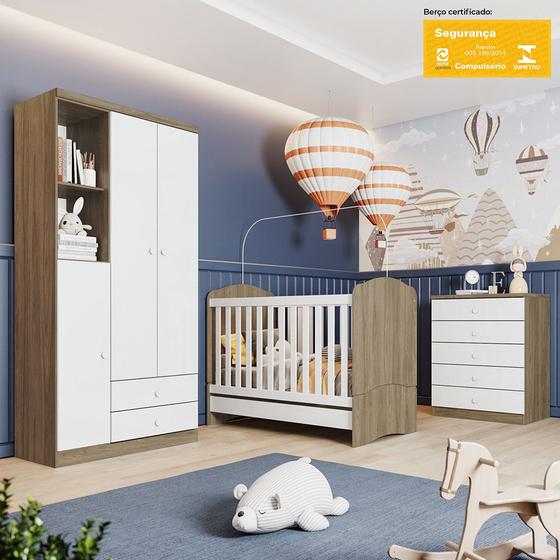 Imagem de Quarto de Bebê com Guarda Roupa 3 Portas Cômoda e Berço Pimpolho Casa 812