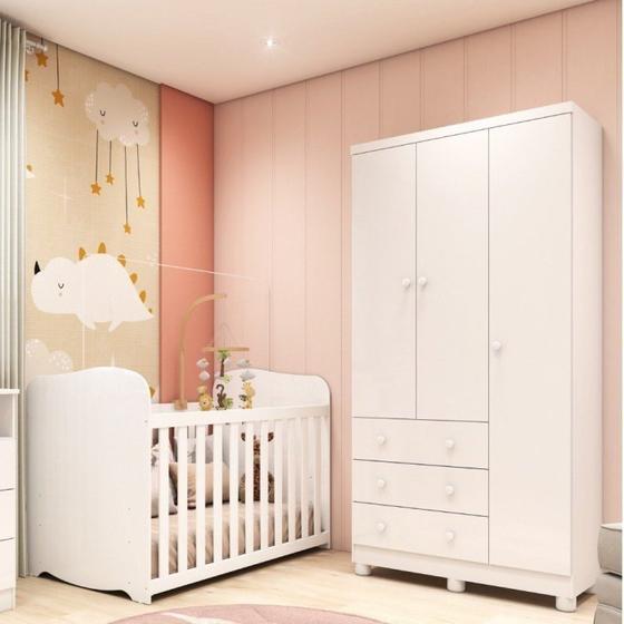 Imagem de Quarto de Bebê com Guarda Roupa 3 Portas e Berço 100% MDF Pega-Pega