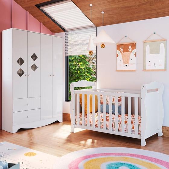 Imagem de Quarto de Bebê com Guarda Roupa e Berço Cocada 100% Mdf Espresso Móveis Branco Brilho