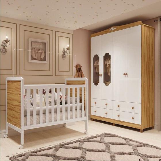 Imagem de Quarto de Bebê com Guarda-roupa Janelado e Berço 100% MDF Mateo Provençal Espresso Móveis