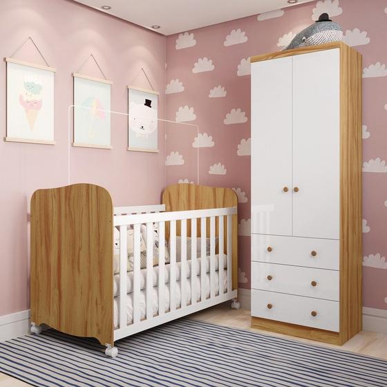 Imagem de Quarto de Bebê com Guarda Roupa Smim New 2 Portas e Berço Uli MDF Móveis Peroba