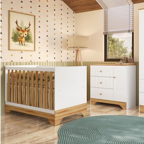 Imagem de Quarto de Bebê Cômoda 1 Porta e Berço Minicama 100% Mdf Ravy Espresso Móveis