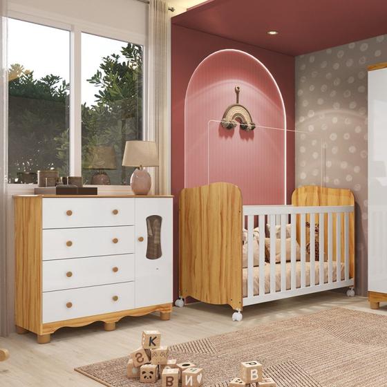 Imagem de Quarto de Bebê Cômoda com 1 Porta Janelada e Berço com Rodízios 100% Mdf Lana Espresso Móveis
