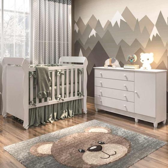 Imagem de Quarto de Bebê Cômoda com Fraldário Taís Berço Mini Cama Mirelle Branco Carolina Baby