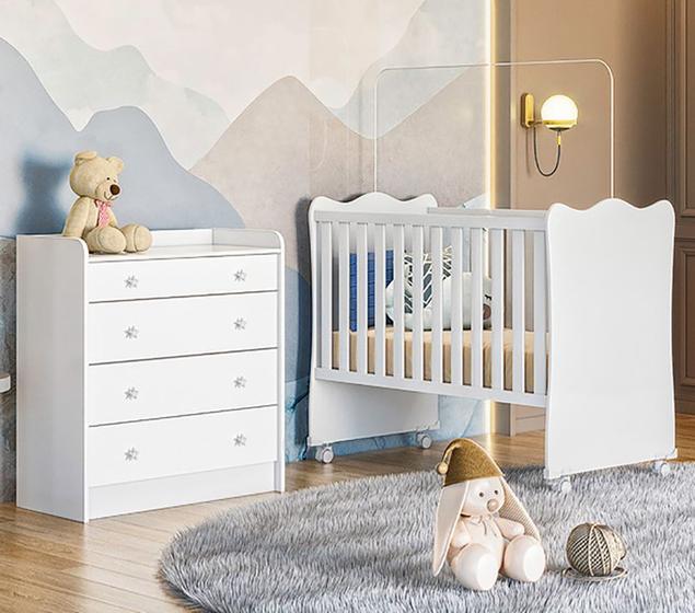 Imagem de Quarto De Bebê Cômoda e Berço Doce Sonho Cômoda Com Trocador   Branco - Qmovi