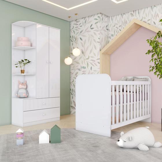 Imagem de Quarto de Bebê Compacto com Berço e Guarda Roupa Sonho Encantado Espresso Móveis