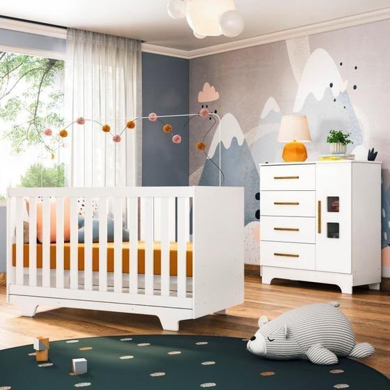 Imagem de Quarto de Bebê Completo 100% MDF 1 Berço Minicama com Colchão Life 1 Cômoda Fly