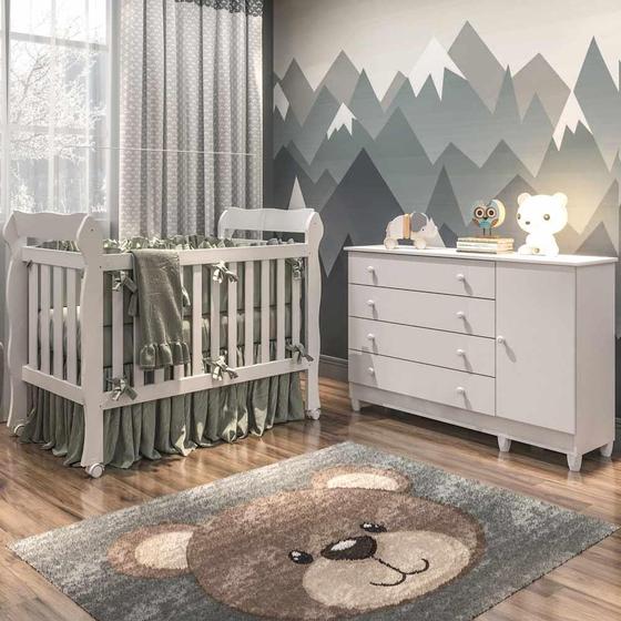 Imagem de Quarto de Bebê Completo Berço 3 em 1 Cômoda com Porta Fraldário Infantil Branco Carolina Baby