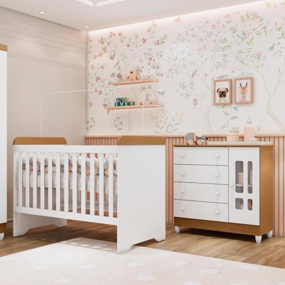 Imagem de Quarto de Bebê Completo Berço 3 em 1 Gabrielle Cômoda com Porta Fraldário Infantil Amadeirado Carolina Baby