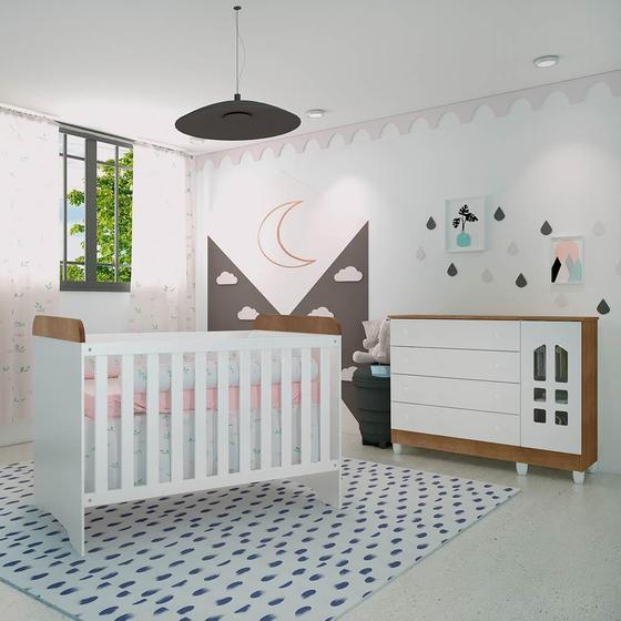 Imagem de Quarto de Bebê Completo Berço 3 em 1 Gabrielle Cômoda com Porta Fraldario Infantil cor Amadeirado Carolina Baby