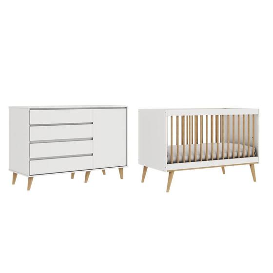 Imagem de Quarto de Bebê Completo Berço 3 em 1 Lígia Cômoda 4 Gavetas com Porta Fraldario Infantil Branco Carolina Baby