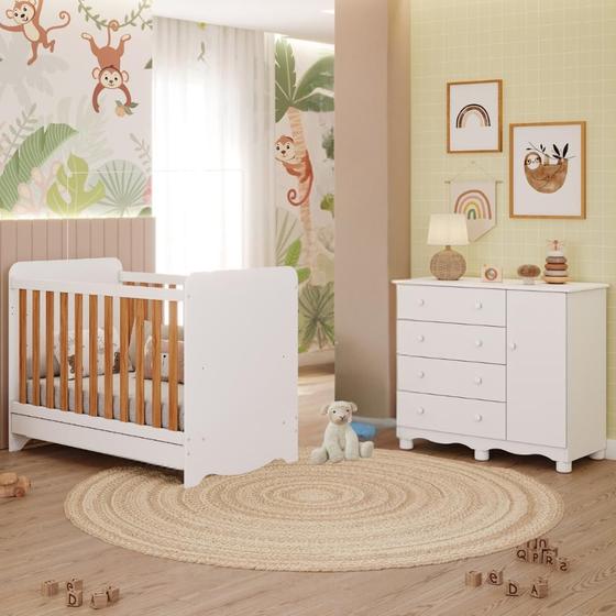 Imagem de Quarto de Bebê Completo Berço Americano Ben 3 em 1 Cômoda 1 Porta 4 Gavetas MDF Junior Faura