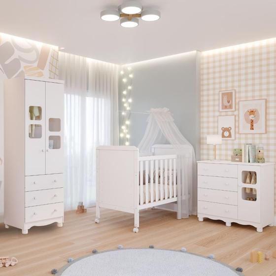 Imagem de Quarto de Bebê Completo Berço Americano Cloe 2 em 1 Guarda Roupas 2 Portas Cômoda Uli 100% MDF
