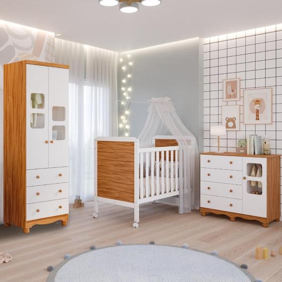 Imagem de Quarto de Bebê Completo Berço Americano Cloe 2 em 1 Guarda Roupas 2 Portas Cômoda Uli 100% MDF