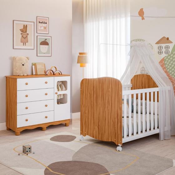 Imagem de Quarto De Bebê Completo Berço Americano E Cômoda Uli 100% MDF Moveis Peroba