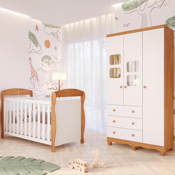 Imagem de Quarto de Bebê Completo Berço Americano Marquesa 3 Em 1 Guarda Roupa Uli 3 Portas 3 Gavetas MDF