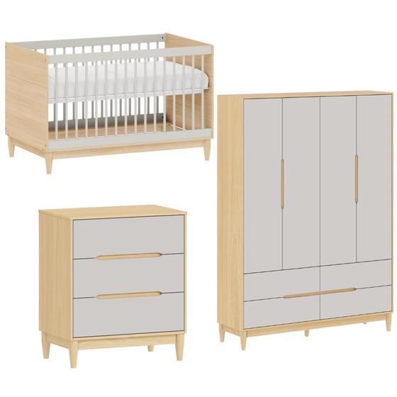 Imagem de Quarto de Bebê Completo Berço Cômoda e Guarda roupa Carvalho com Cinza Quater