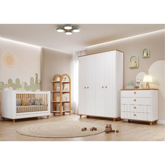 Imagem de Quarto de Bebê Completo Berço Guarda Roupa 4 Portas e Cômoda 4 Gavetas 100 MDF Lívia Permobili