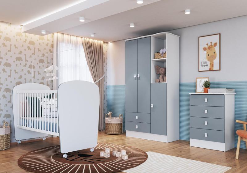 Imagem de Quarto de Bebê Completo com 1 Berço 1 Cômoda 1 Guarda Roupa Arco-Íris