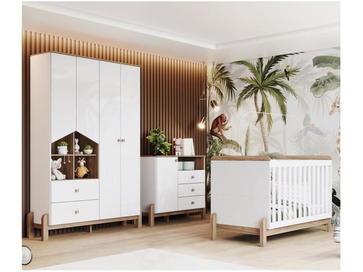 Quarto de Bebê Completo com Berço Cômoda e Guarda-roupa Henn Ternura Branco e Jequitibá Menor preço em Quarto de Bebê Completo com Berço Cômoda e Guarda-roupa Henn Ternura Branco e Jequitibá