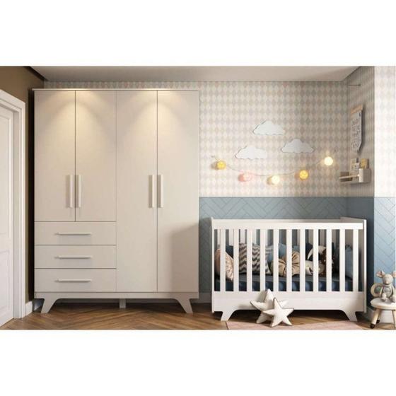 Imagem de Quarto de Bebê Completo com Berço e Guarda Roupa 100% MDF Jolie Retrô