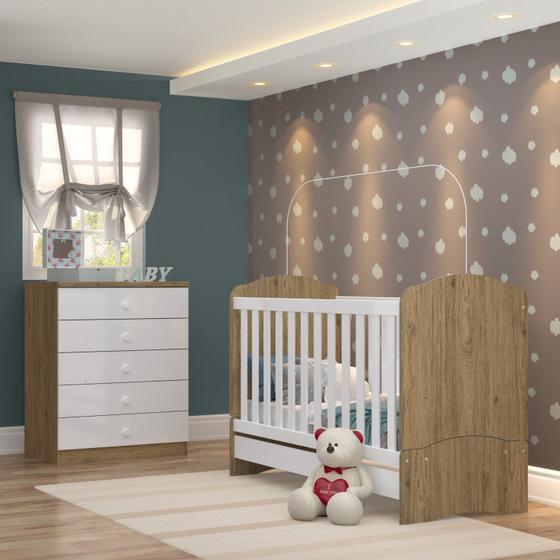 Imagem de Quarto de Bebê Completo com Berço Mini Cama e Cômoda Faz de Conta Espresso Móveis