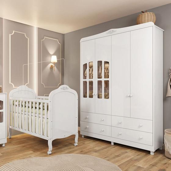 Imagem de Quarto de Bebê Completo com Berço Mini Cama  e Guarda Roupa 100 MDF com Janela Elô New Móveis Peroba