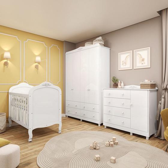 Imagem de Quarto de Bebê Completo com Berço Mini Cama Guarda-Roupa e Cômoda 100 MDF Elô New Móveis Peroba