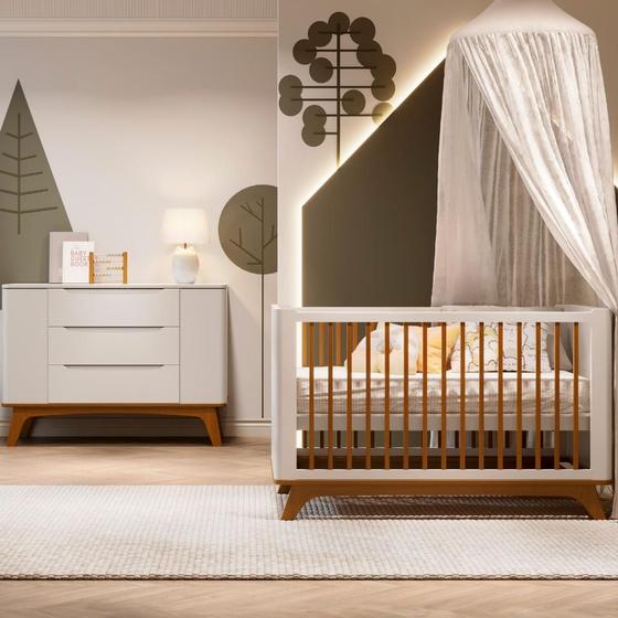 Imagem de Quarto de Bebê Completo Com Berço Redondo e Cômoda Sambalelê