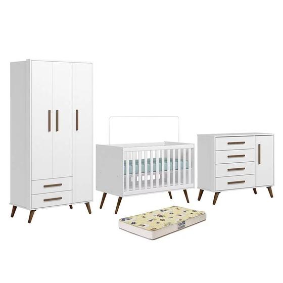 Imagem de Quarto de Bebê Completo Com Colchão Q Encanto Retrô Branco Qmovi