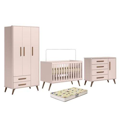 Imagem de Quarto de Bebe Completo Com Colchão Q Encanto Retrô Rosa 