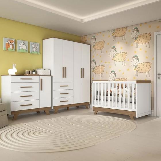 Quarto de Bebê Completo com Cômoda Berço e Guarda Roupa 100% MDF Retrô Kakau Espresso Móveis Menor preço em Quarto de Bebê Completo com Cômoda Berço e Guarda Roupa 100% MDF Retrô Kakau Espresso Móveis