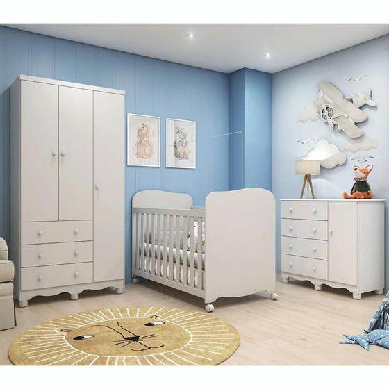 Imagem de Quarto de Bebê Completo com Guarda Roupa 3 Portas Cômoda e Berço 100% MDF Mimo Espresso Móveis