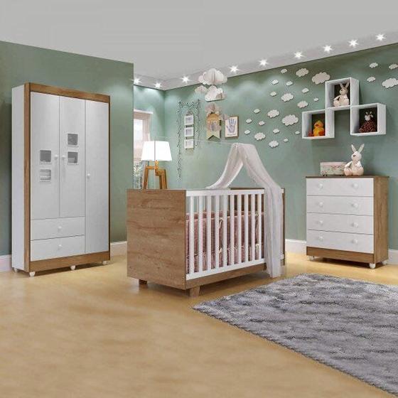 Imagem de Quarto de Bebê Completo com Guarda-Roupa 3 Portas, Cômoda e Berço Mini Cama Life Espresso Móveis