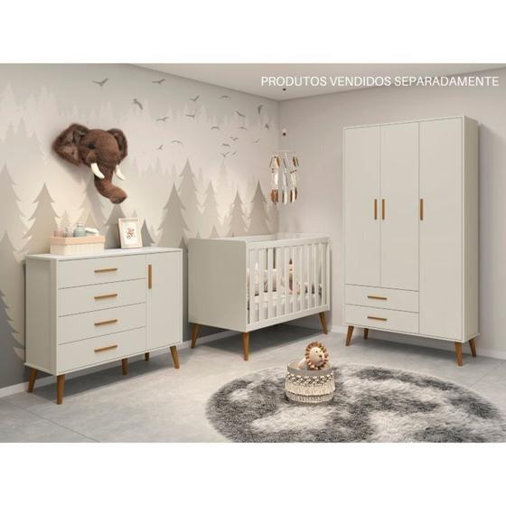 Imagem de Quarto de bebê Completo com Guarda Roupa 4 portas 2 gavetas, Cômoda Sapateira 4 gavetas e 1 Porta e Berço Isis