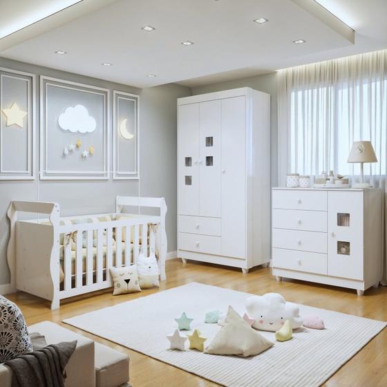 Imagem de Quarto de Bebê Completo com Guarda-Roupa Berço e Cômoda Bibi