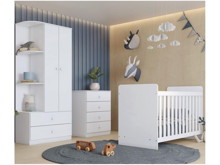 Imagem de Quarto de Bebê Completo com Guarda-roupa Berço e Cômoda Henn Labirinto Branco