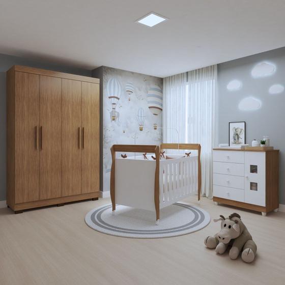 Imagem de Quarto de Bebê Completo com Guarda-roupa, Berço e Cômoda Lipe