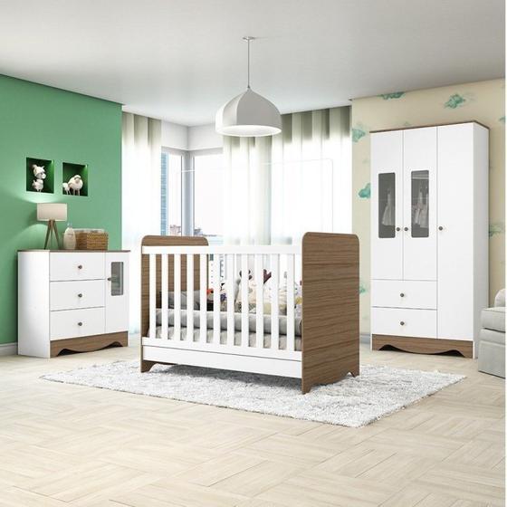 Imagem de Quarto de Bebê Completo com Guarda Roupa e Cômoda com Janelas e Berço 3 em 1 Pirueta Espresso Móveis