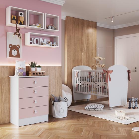 Imagem de Quarto de Bebê Completo Cômoda 4 Gavetas com Berço Arco-Íris