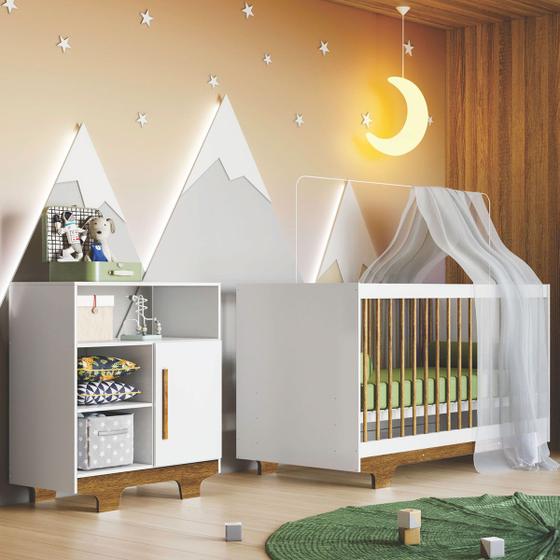 Imagem de Quarto de Bebê Completo Flocos 100% Mdf 1 Porta Branco/Ypê 4106 - Tigus Baby