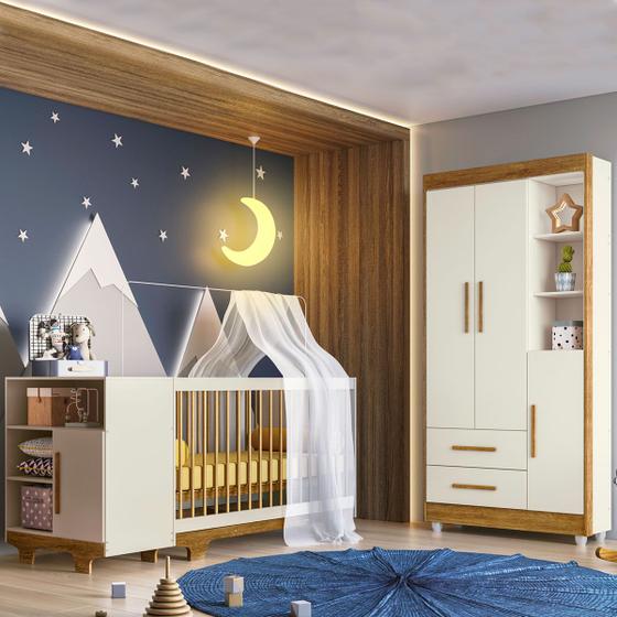 Imagem de Quarto de Bebê Completo Flocos 100% Mdf 4 Portas 2 Gavetas Off White/Ypê 4103 - Tigus Baby