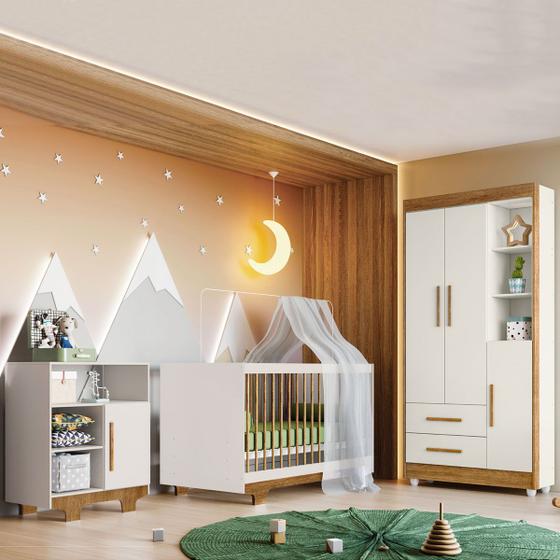 Imagem de Quarto de Bebê Completo Flocos 100% Mdf 4 Portas 2 Gavetas Off White/Ypê 4105 - Tigus Baby