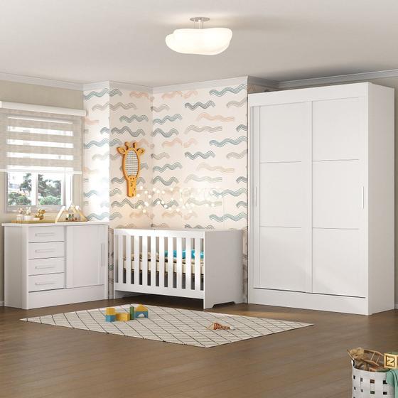 Imagem de Quarto de Bebê Completo Guarda Roupa 2 Portas 2 Gavetas com Cômoda e Berço Maya Espresso Móveis