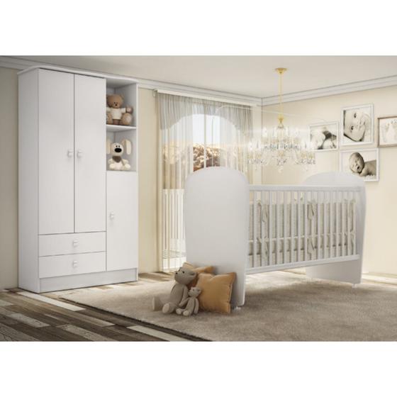 Imagem de Quarto de Bebê Completo Guarda Roupa 3 Portas 2 Gavetas com Berço Arco-Íris