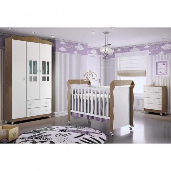 Imagem de Quarto de Bebê Completo Guarda-Roupa 3 Portas, Cômoda e Berço Mirelle Carolina Baby